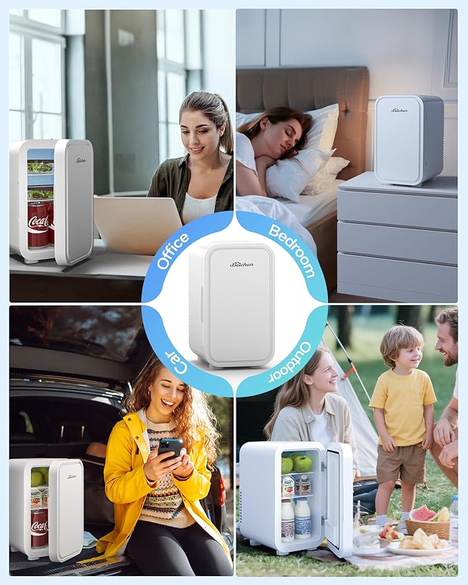 Mini Fridge,6 Liter / 8 Can Small Fridge for Bedroom, Car, Office & Dorm, 110V AC/DC Portable Thermoelectric Cooler & Warmer for Skincare, Food, Drinks, White