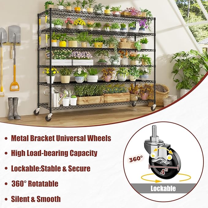 PrimeZone 6 Tier 80.7" H x 55.5" W x 24" D Wire Shelving with Wheels 3600lbs NSF Certified Storage Shelves Heavy Duty Metal Shelf Adjustable Rolling Rack Commercial Garage Restaurant Warehouse 8Pack