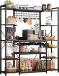 IRONCK Large Bakers Rack with Power Outlet, 62 Inch Wide Microwave Stand, Coffee Bar with Storage, Kitchen Racks and Shelves, Vintage Black