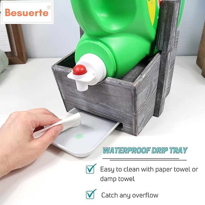 Besuerte Laundry Detergent Stand - Farmhouse Laundry Detergent Shelf - Liquid Laundry Detergent Holder - Laundry Soap Holder - Detergent Organizer For Laundry Room(Grey)