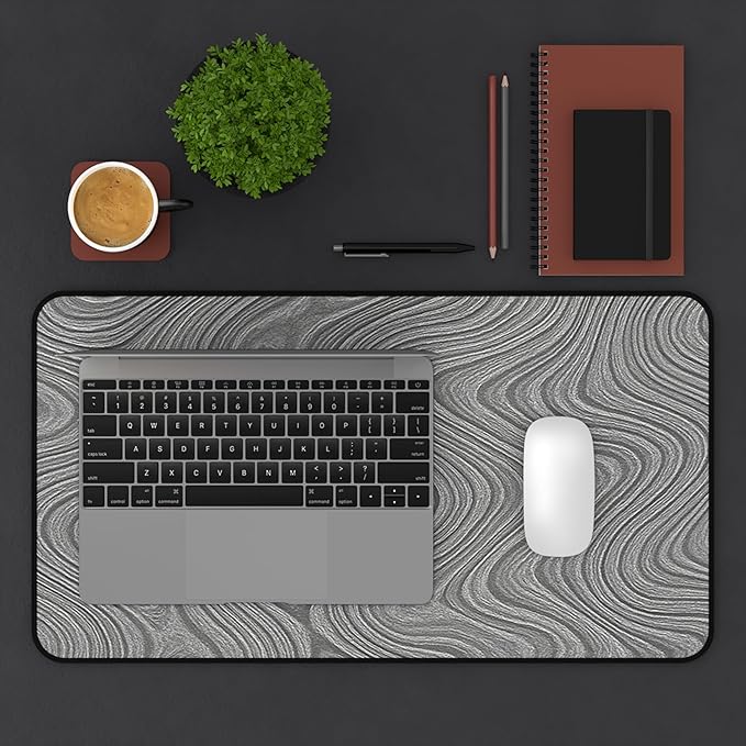 Brushed Metal Texture Desk Mat - Extended Mouse Pad & Desk Pad, Neoprene Surface, Non-Slip Rubber Base, Stitched Edges, Desk Protector for Keyboard & Mouse, Sizes 12x18/12x22/16x32 (Damascus, 12x22)