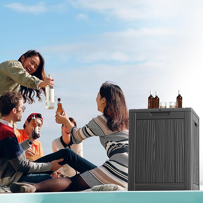 Two 28 Gallon Outdoor Storage Box, Resin Deck Boxes Waterproof, Indoor Outdoor Bin for Package Delivery, Patio Cushions, Gardening Tools, Lockable, UV Resistant