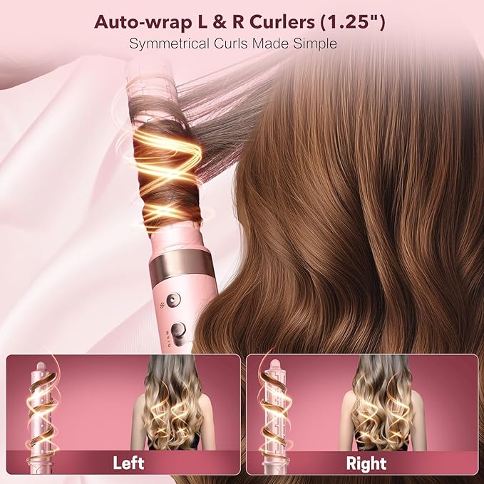 Dual Voltage StyleVibe 6-in-1 Air Styler, Hair Dryer & Blow Dryer Brush with Travel Case - Auto Wrap Curls (L/R), Fast Drying, Thermal Brush for Blowouts & Frizz-Free Volume, No Heat Damage