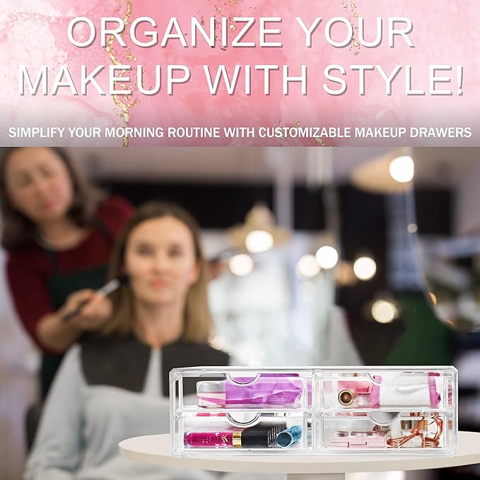 Sorbus Large Stackable Acrylic Drawers - 4 Clear Storage Drawers for Organizing Make up, Nail Polish, Hair Accessories, and Beauty Supplies - Makeup Organizer for Vanity, Bathroom Organizer Countertop