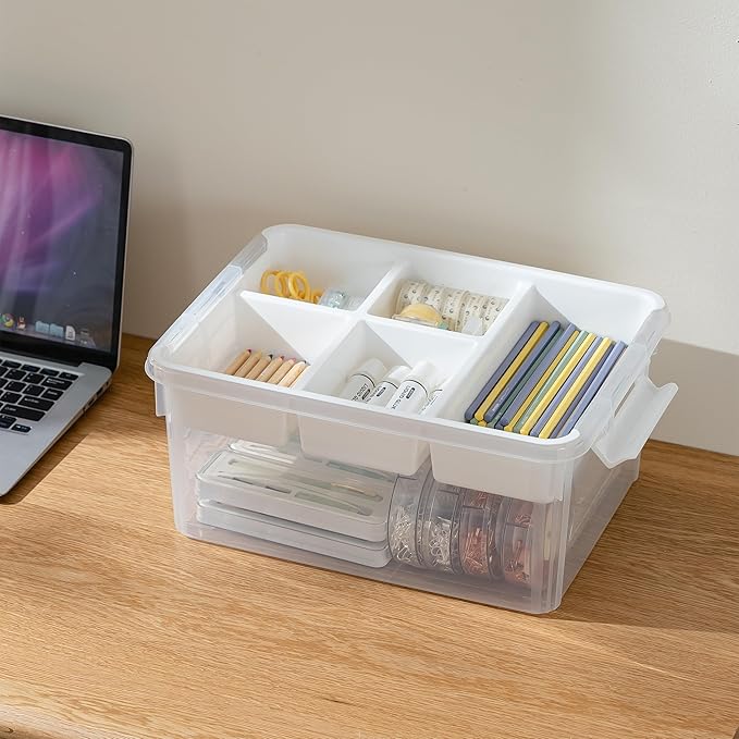 17 Quart Plastic Storage Bins with Lid Building Plate Dividers Block Storage Clear Art Supply Craft Organizers Playroom Container Organizer with Lid for Bead Crayon