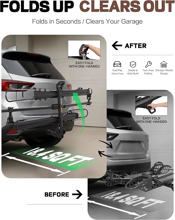 Hitch 2-Bike Rack, 200 lbs Capacity E-Bike Carrier Platform Mount, Up to 5’’ Fat Tire Bicyclefor 2’’ Receiver Cars Trucks SUVs Minivans RV, Trailer