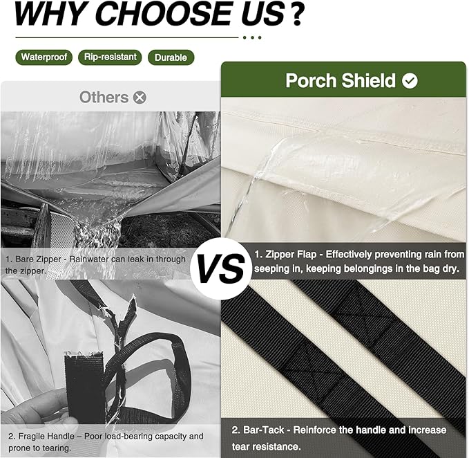 Porch Shield Outdoor Cushion Storage Bag 48 inch Waterproof Outside Storage Bags for Patio Furniture with Zippers and Handles
