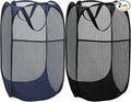 BATTOO Deluxe Strong Mesh Pop up Laundry Hamper Basket with Side Pocket Foldable Hamper for Laundry Room, Bathroom, Kids Room, College Dorm or Travel Navy + Black