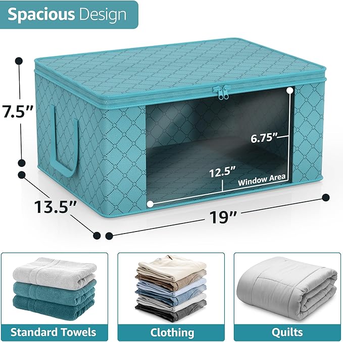 Sorbus Medium Clothes Storage Bags - Foldable Blanket Storage Bins for Organizing Bedroom, Closet, Clothing, Comforter, Organization with Clear Window, Lids and Carry Handles - Set of 3