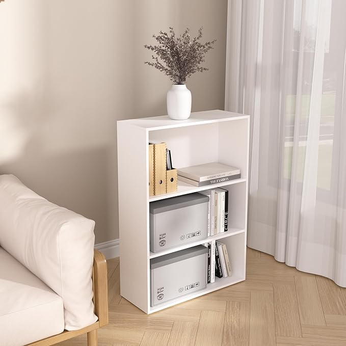 3 Tier Book Shelf，Wooden 3 Cube Storage Organizer, 33 Inch Versatile Cubes Shelf and Cubby Unit for Any Space (White, 3 Cube-W(23.6inch)