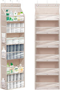 Over Door Organizer with 6 Extra Large Pockets 12 Side Pockets, Sturdy Closet Storage Rack, Hanging Storage Organizer with Clear Window for Shoes, Diapers, Toys, Bedroom, Bathroom, Beige