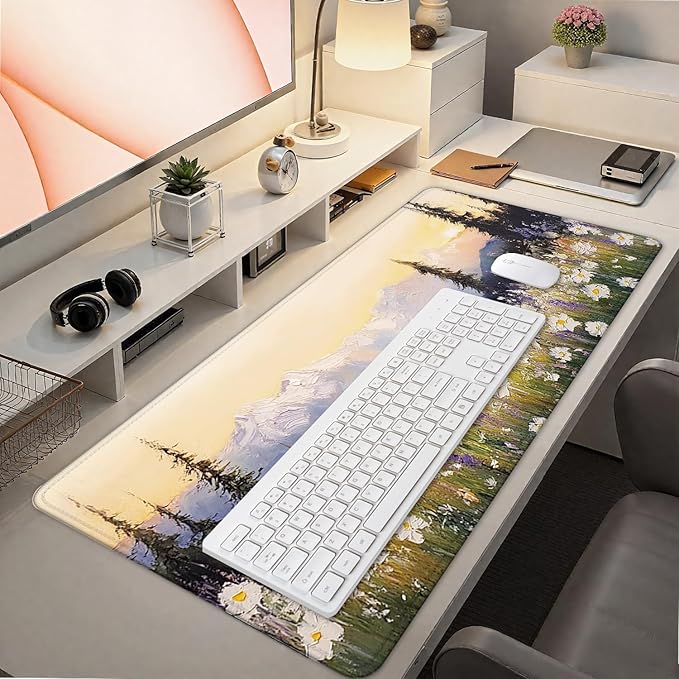 Vintage Watercolor Floral Large Mouse Pad 31.5x15.7inch, Retro Nature Cottagecore Flower Large Extended Computer Desk Mat Mousepad for Keyboard and Mouse, Floral Desk Accessories
