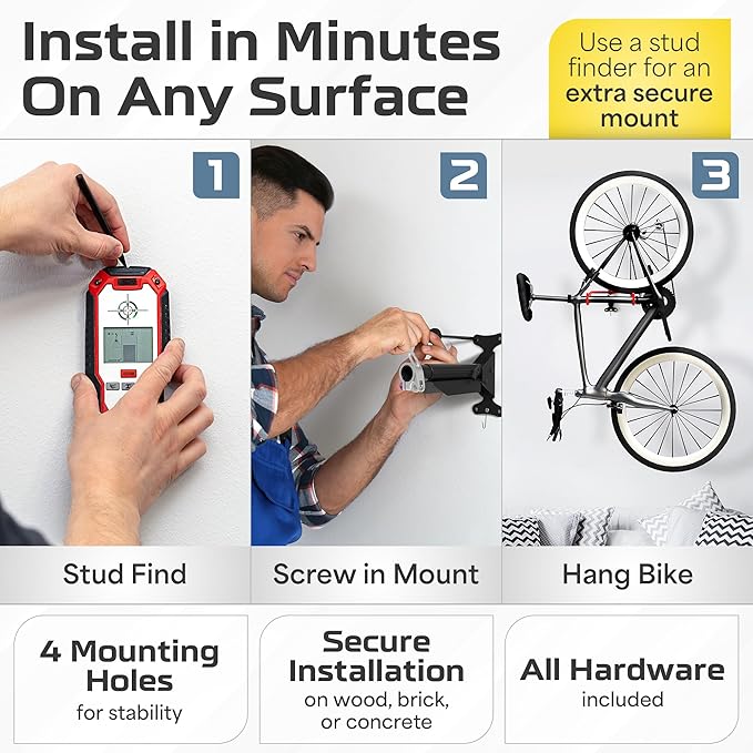 2 Pack Wall Mount Bike Rack Garage - Mountain Bike Wall Mount Horizontal Vertical Design with 66lbs Cap, Screws, Installation Manual - Secure Road Cycling Holder Storage, Bicycle Hanger for Home
