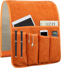 NB Sofa Armrest Organize remote holder bedside caddy organizer with 5 pockets，non-slip couch remote control holder couch armchair caddy accessories (Orange, 35"x12.4")