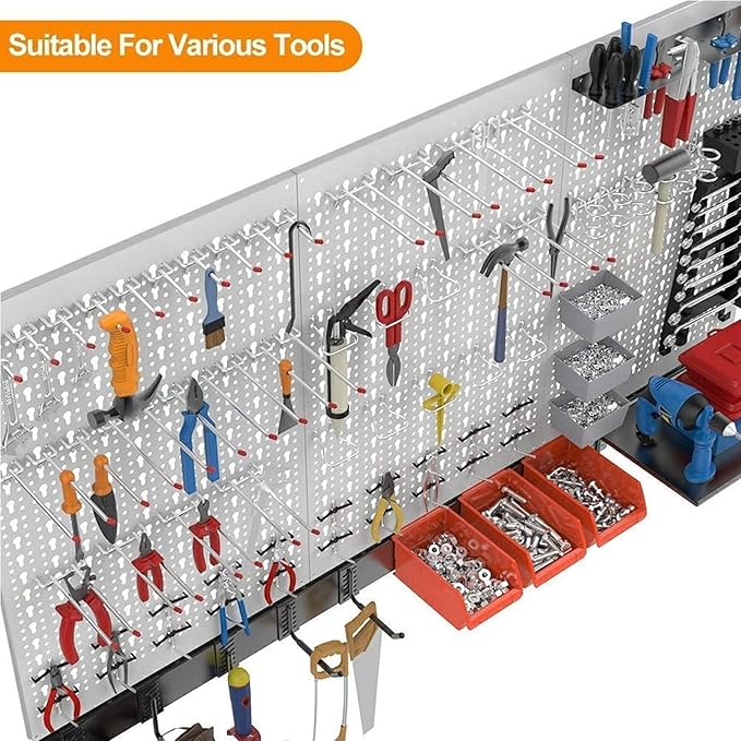 TORACK 109 PCS Pegboard Wall Organizer 4 ft. Garage Metal Pegboard Utility Tool Storage Kit w/Toolboard Hooks & Pegboard Hooks Accessories, Wall Mounted Storage Bins & Shelf
