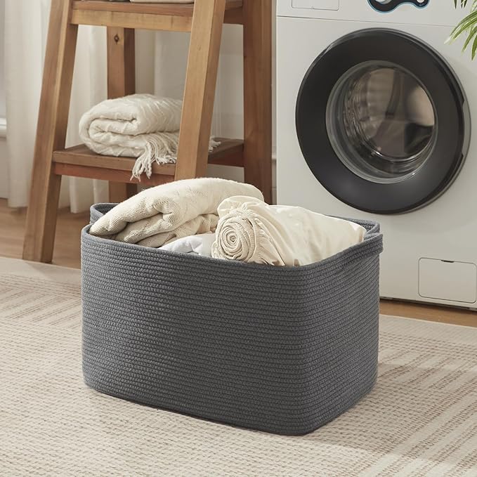 95L Extra Large Blanket Basket, 24" x 16.9" x 14.2" Woven Storage Basket for Living Room, Nursery Blanket Storage for Toys, Towels, Dirty Clothes (Grey)