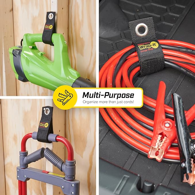 Heavy-Duty Wrap-It Storage Straps, 13-inch (6 Pack) - Hook and Loop Extension Cord Organizer Hanger, Cord Wrap, Cable Straps for Cables, Hoses, Rope for Home, RV and Garage Storage and Organization