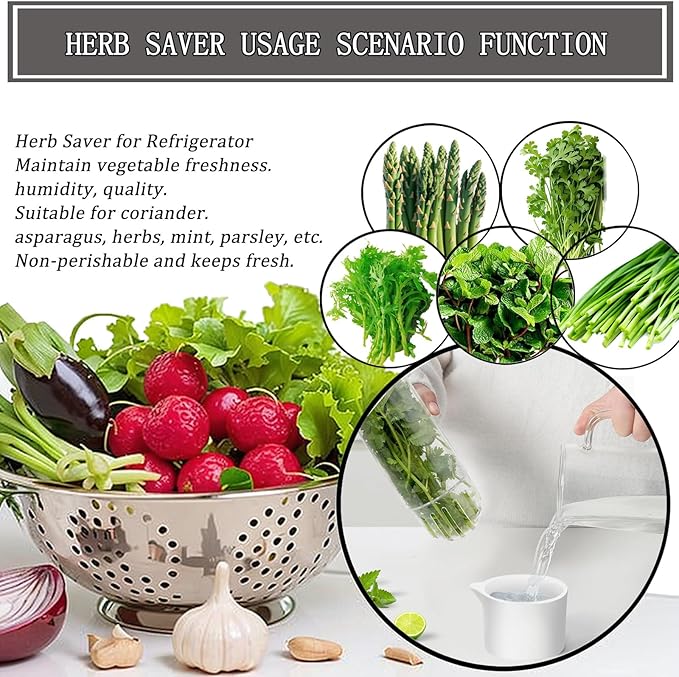 Herb Saver, Herb Keeper for Refrigerator, Cilantro Container for Fridge, Fresh Herbs Lettuce Vegetable Preservation Bottle Keeper Parsley Mint Refrigerator Storage for Fresh for 2-3 Weeks