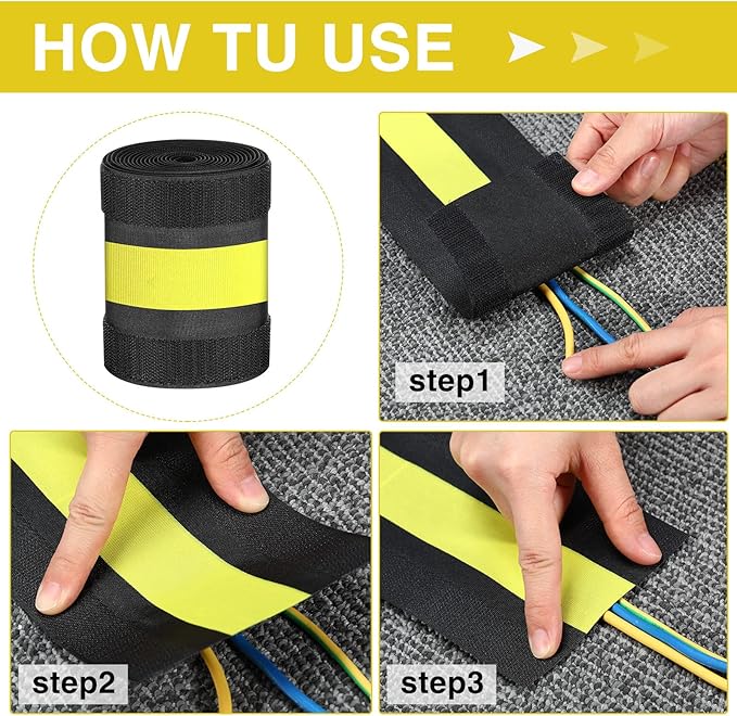 WILLBOND Carpet Cord Cover Cable Protector Floor Cover Cable Protector Management Only for Commercial Office Carpet(98.43 ft,Yellow and Black)