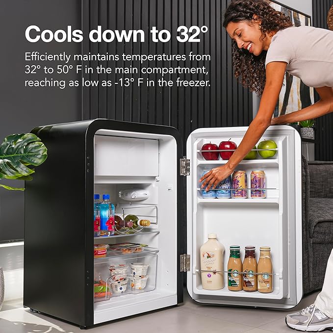 Cooluli Curve 3.8 cu ft Mini Fridge with Freezer - Small Refrigerator for Bedroom, Office, Dorm Room (Black, 3.2 cu.ft Refrigerator, 0.6 Freezer)
