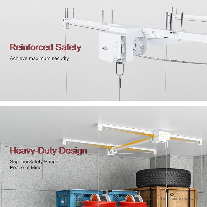 3x6FT Overhead Garage Storage Rack for High Ceilings 10-12 FT, Adjustable Garage Organization System, Heavy Duty Ceiling Storage Racks with Safety Lock,270LBS Capacity,White