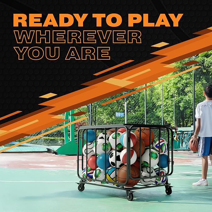 Houseables Ball Cart, Ball Storage, Basketball Cart, Basketball Storage Bin, Sports Equipment Organizer, Holder Cage with Wheels, Volleyball, Gym, Recess, Soccer, Playground, PE, Large Metal Basket