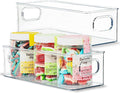 primebox Plastic Food Storage Clear Container 2 Pack Bin with Handles for Organizing Kitchen, Pantry, Refrigerator, Freezer, Pantry, Cabinet, Closet, Bathroom. Stackable 10”x4”x3”