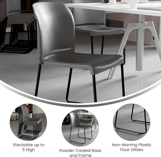 Flash Furniture Hercules Series Contoured Stacking Chairs for Waiting Rooms and Offices, Ergonomic Lobby Chairs with Curved Back, Set of 5, Gray
