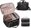 Travel Makeup Bag with 2 Pouches and Adjustable Dividers, Large Cosmetic Case Make up Organizer for Women Fits Bottles Vertically, Black (Patented Design)