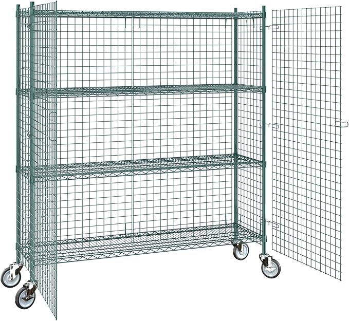 18"x60"x70" Metal Wire Green Security Heavy Duty Commercial NSF Certified Storage Unit | Mobile Wire Security Cage Kit