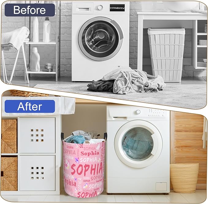 Custom Name Laundry Hamper, Personalized Laundry Basket with Name for Boys Girls Kids Men Women, Customized Name Dirty Clothes Basket Gifts for Clothes Toy Bathroom Bedroom Laundry Room Dorm