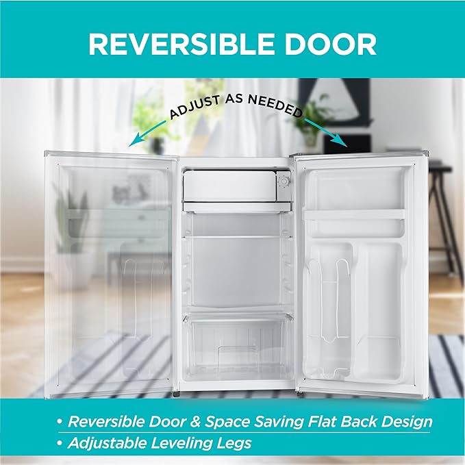 BLACK+DECKER 3.2 Cu. Ft. Compact Refrigerator, ENERGY STAR Certified Small Refrigerator, Single Door Mini Fridge with Chiller Compartment, Personal Fridge for Home or Dorm Room, BCRK32W, White