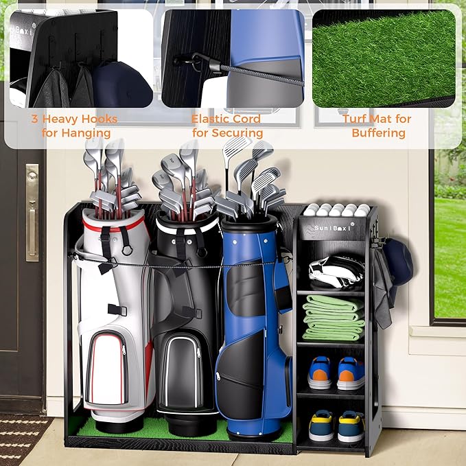 Wooden Golf Storage Organizer for Garage, Premium Golf Bag Holder Rack for Golfing Accessories, Great Gift for Golfers,Husband, Dad