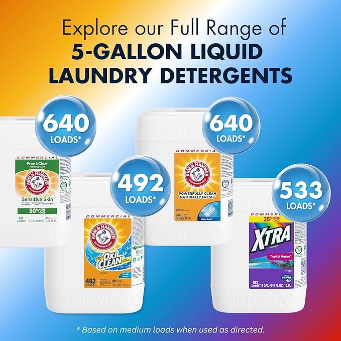 Arm & Hammer HE Compatible Liquid Detergent, Unscented, 5 gal Jug
