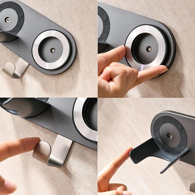 simpletome Hair Dryer Holder Wall Mount for All Magnetic High Speed Blow Dryer with Plug Cord Organizer Hook (ABS Plastic, Grey)