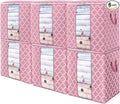 WISELIFE Storage Bags 6 Pack/100L Large Blanket Clothes Organization and Storage Containers for Comforters,Bedding, Foldable Organizer with Reinforced Handle, Clear Window, Sturdy Zippers,Pink