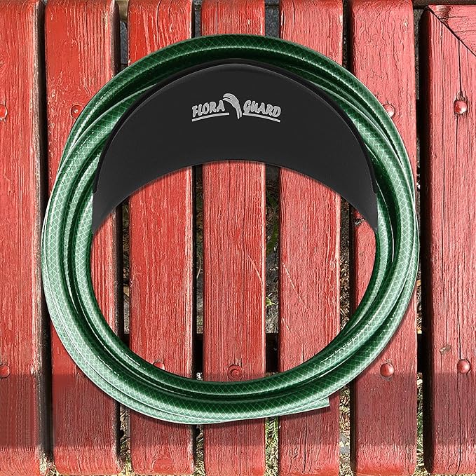 FLORA GUARD Garden Hose Reels, Hose Holder Wall Mount - Heavy Duty Metal Hose Hanger Holds Up to 125Ft, Garden Water Hose Holder for Outside Yard, Anti-Rust Anti-Slip (2pcs Black)