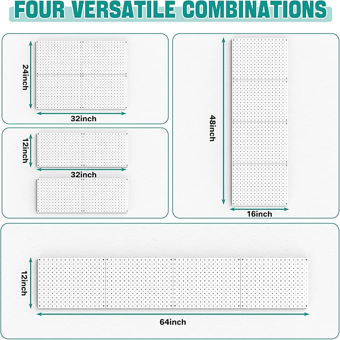 EVERHANGER Metal Pegboard Panels, Heavy Duty Pegboard Wall Organizer, Garage Wall Panels, Tool Storage Organization, 12"X16", 4pcs, White