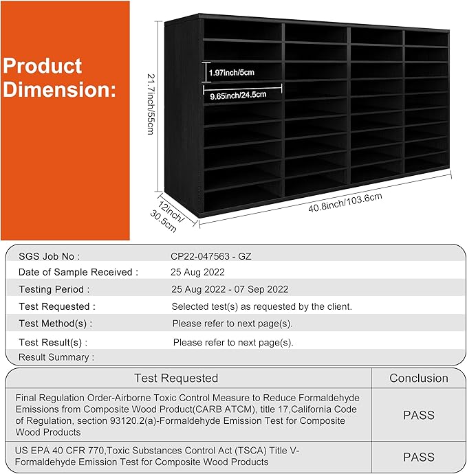 TQVAI Wood Literature Organizer, 36 Slots Classroom Mailbox with Adjustable Dividers, Mail Sorter Organizer Countertop Vertical Heavy Duty Office Mailbox Cubbies, Black