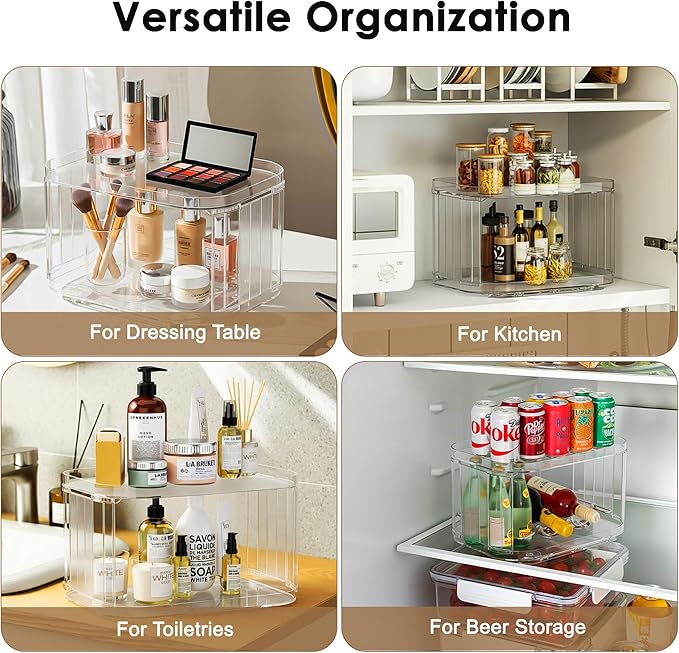FIRJOY Lazy Susan Organizer for Cabinet, Pantry, Countertop (2 Tier 14" x 10" Clear - 1 Pack, Rectangular)
