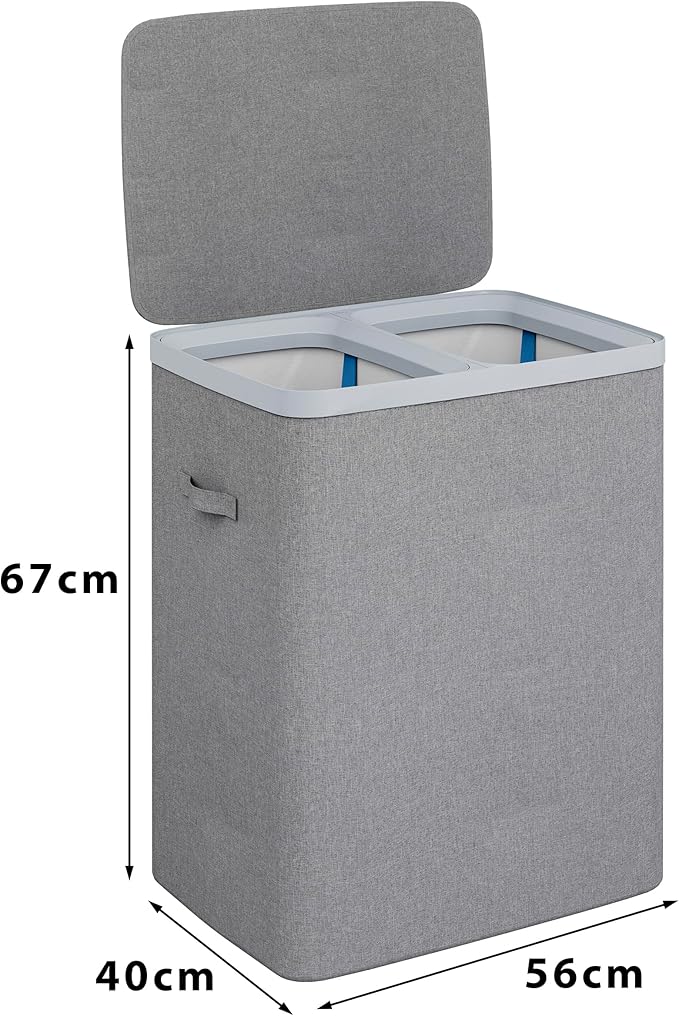 Laundry Hamper with lid, 100L Large Capacity Foldable Laundry Basket with Dual Compartments for Light & Dark Clothes, Removable Bags, Space-Saving, Easy Setup