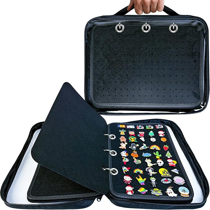 6-Page Enamel Pin Display Bag - Organize Collectibles, Brooches, Medals & More (6 Black Pages + 5 Spacers)