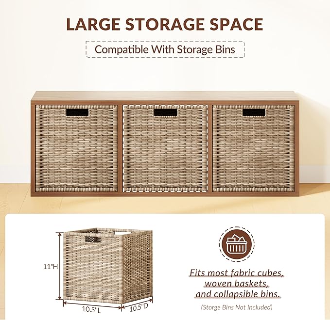 IOTXY DIY Modular Cube Bookcase - CubeXY Customizable Stackable Expandable Basic Shelving Units, 3-Cube Wooden Open Bookshelf for Fabric Storage Bin Organizer, Walnut