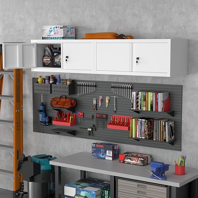 Floating Storage Organization for RV, Hanging Cabinets with Key, 13” H 2 Door Locking Wall Storage Cabinet for Kitchen, Pantry, School, Wall Storage with Lockable Doors, Assembly Required