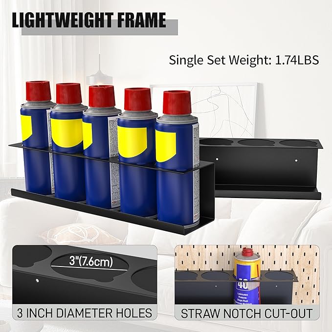 4 Pack Wall-Mounted Spray Bottle Holder, Aerosol Spray Can Holder Storage Rack, Heavy-Duty Paint Bottle Organizer With 20 Holes, Steel Black Spray Rack for Garage, Shop, Home or Tool Trailer