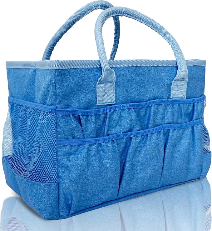 Cupohus Water-Resistant Art Organizer Tote Bag - Craft Storage Bag with Multiple Pockets and Handles for Artists, Kids, Students, and More – Blue