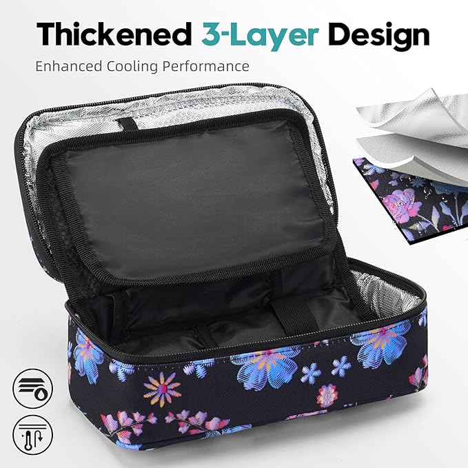 ALLCAMP Insulin Cooler Travel Case Diabetic Medication Cooler with 4 Ice Pack - Medical Cooler Bag Portable and Reusable Flower Pattern (9X 4.72x 3.14 inches)