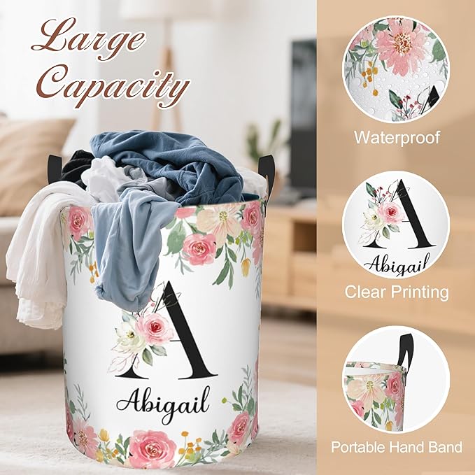 Custom Name Laundry Hamper, Personalized Laundry Basket with Name for Boys Girls Kids Men Women, Customized Name Dirty Clothes Basket Gifts for Clothes Toy Bathroom Bedroom Laundry Room Dorm