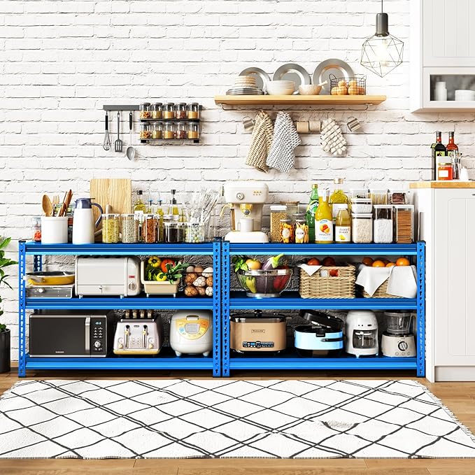 48" W Garage Shelving Heavy Duty, 1500LBS Loads Adjustable Garage Storage Shelves, 3-Tier Metal Shelving Units and Storage Racks, Industrial Utility Shelf,48" Wx18 Dx39 H, Blue