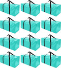 12 Pack Extra Large Moving Bags with Zippers & Carrying Handles, Heavy-Duty Storage Tote for Space Saving Moving Storage, Fold Flat, Alternative to Box and Bin,Aquamarine